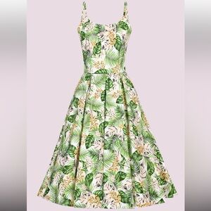 Green Hawaiian Print Dress